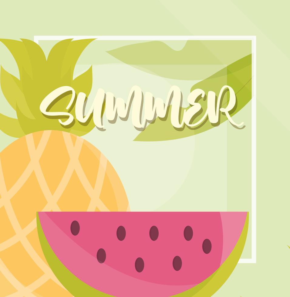 hello summer banner watermelon and pineapple season vacations travel concept vector