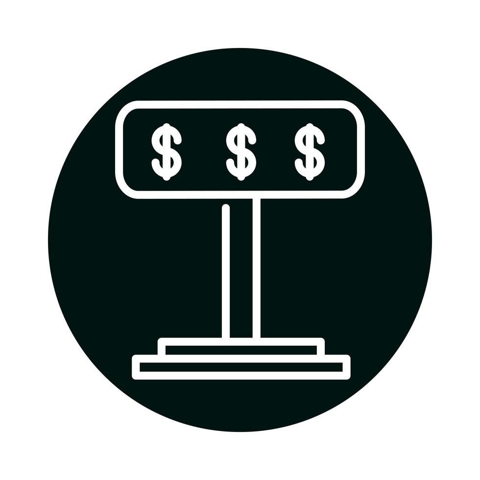 dollars inside banner block and line style icon vector design