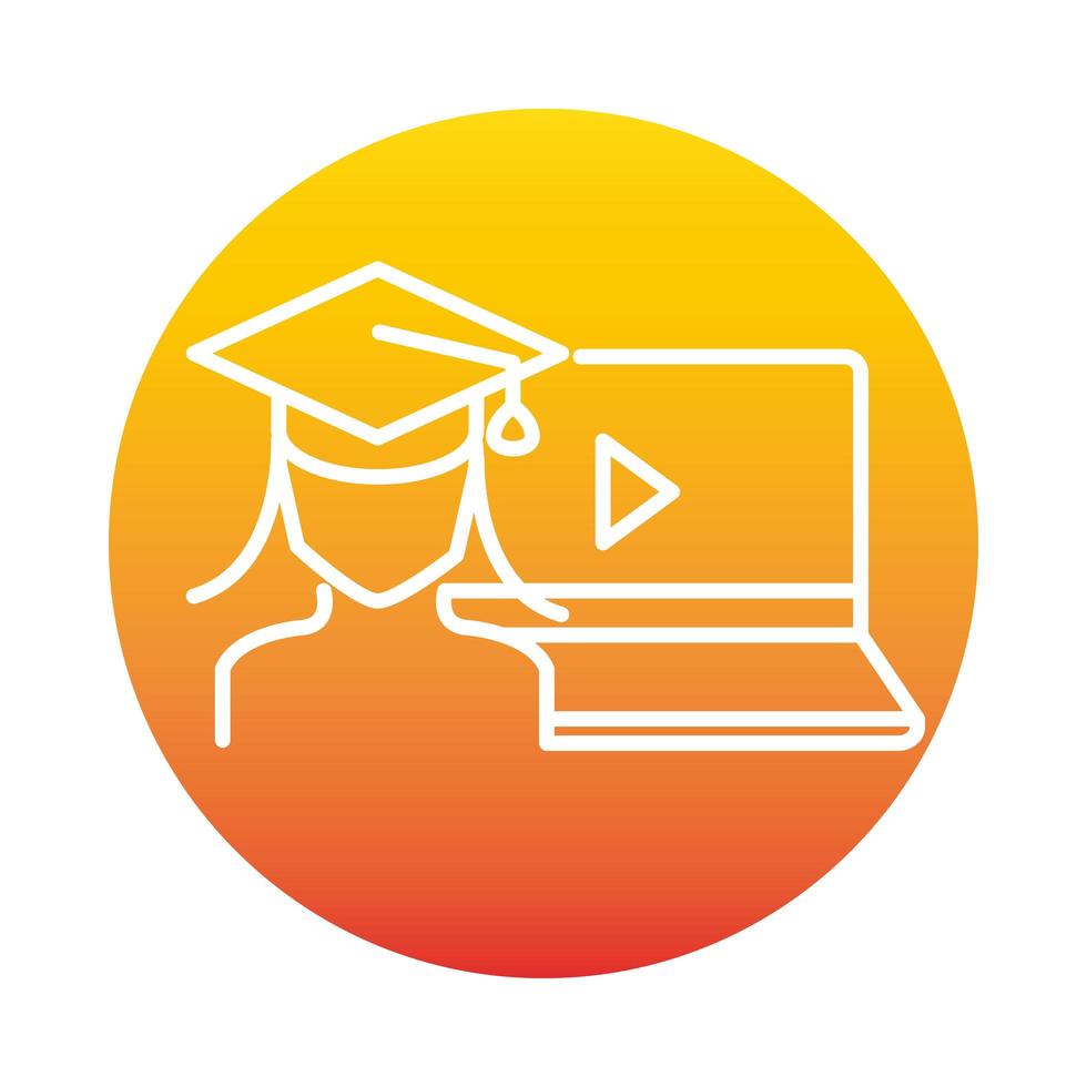 laptop student female graduation online education and development elearning gradient style icon vector