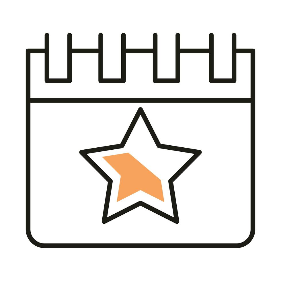 Calendario aislado con diseño de vector de icono de estilo de línea de estrella