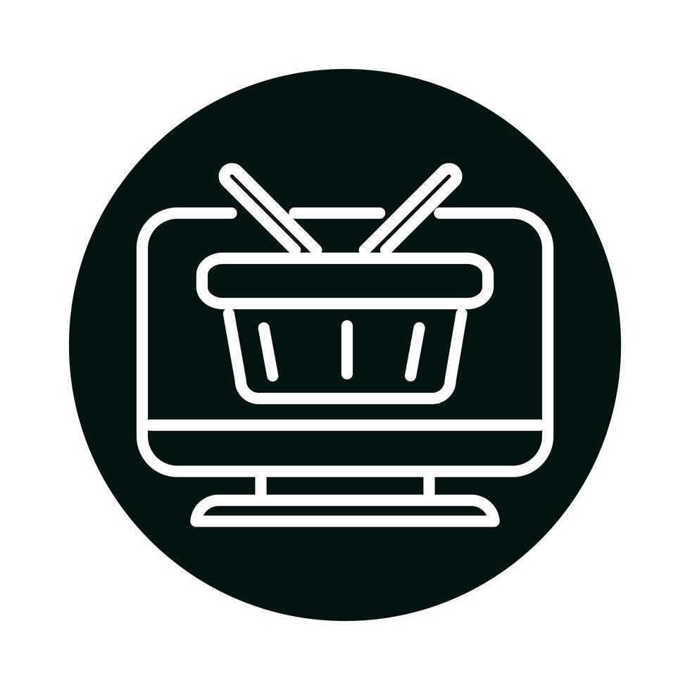 shopping basket inside computer block and line style icon vector design