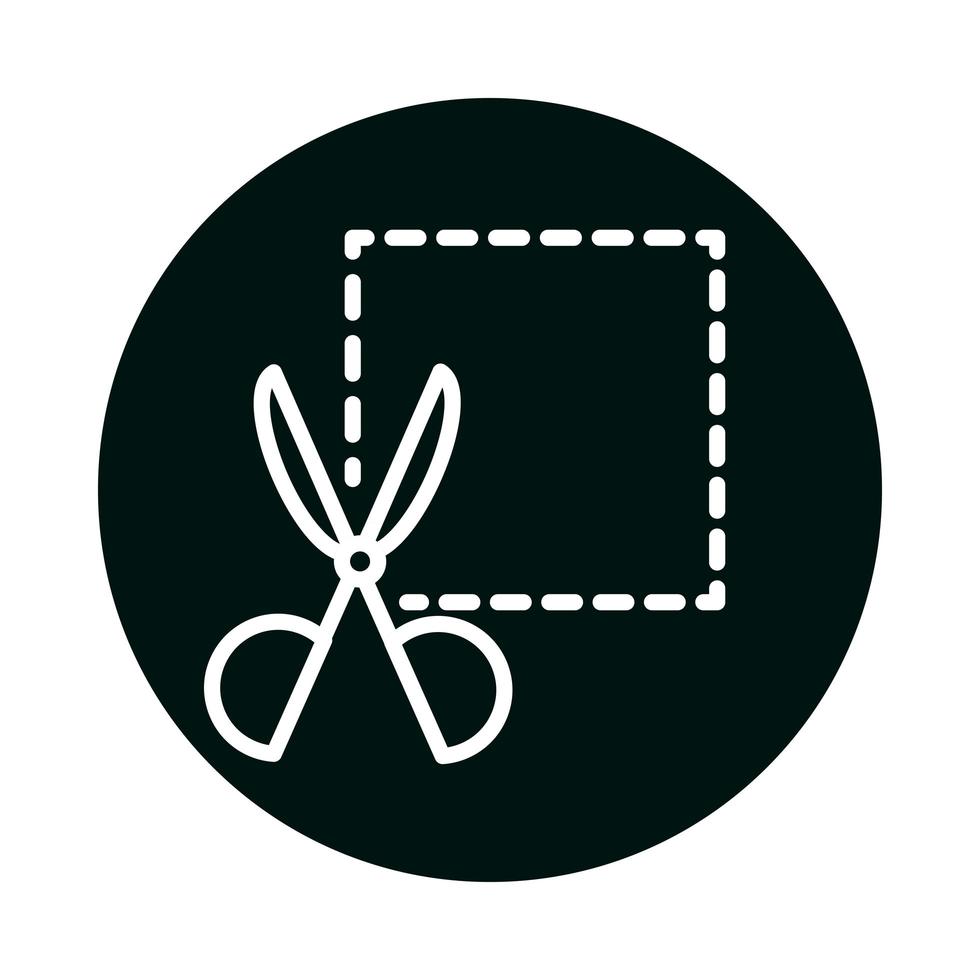 scissor with striped square block and line style icon vector design