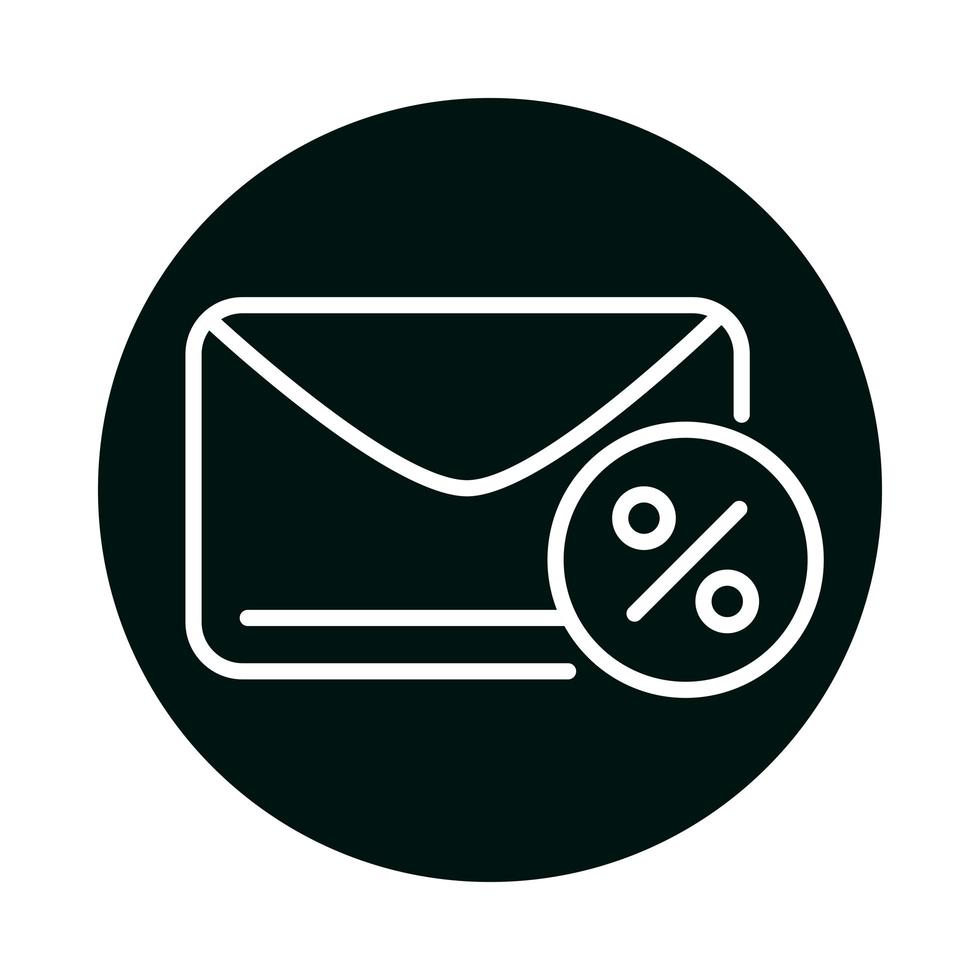 envelope with sale percentage label block and line style icon vector design