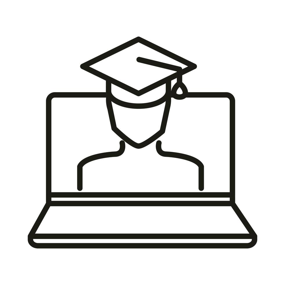 sombrero de graduación de estudiante portátil educación en línea y desarrollo icono de estilo de línea de elearning vector