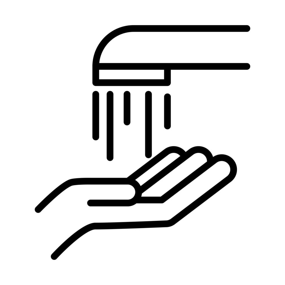 higiene personal de manos lavado de manos agua del grifo prevención de enfermedades y cuidado de la salud icono de estilo de línea vector