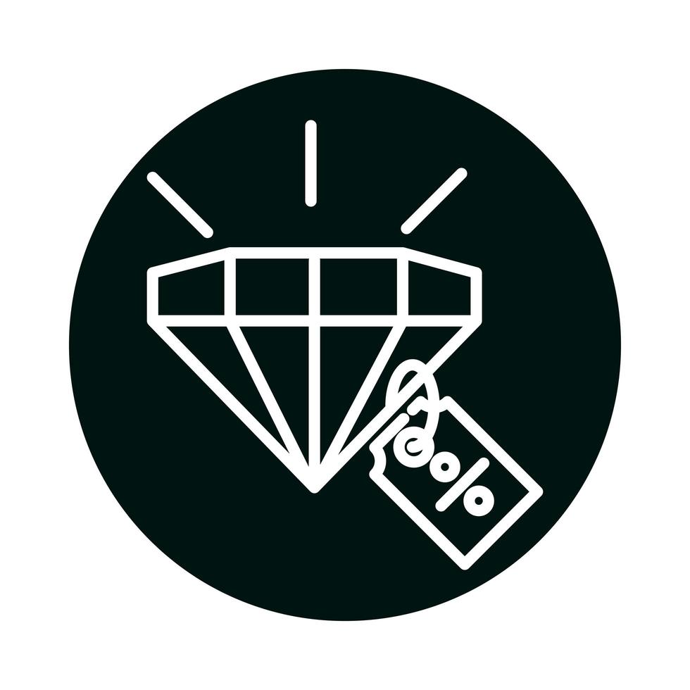 diamond with sale percentage label block and line style icon vector design