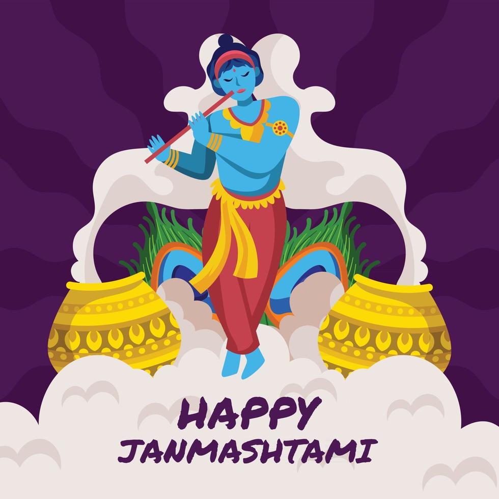 majestuoso vishna tocando la flauta celebrando janmashtami vector