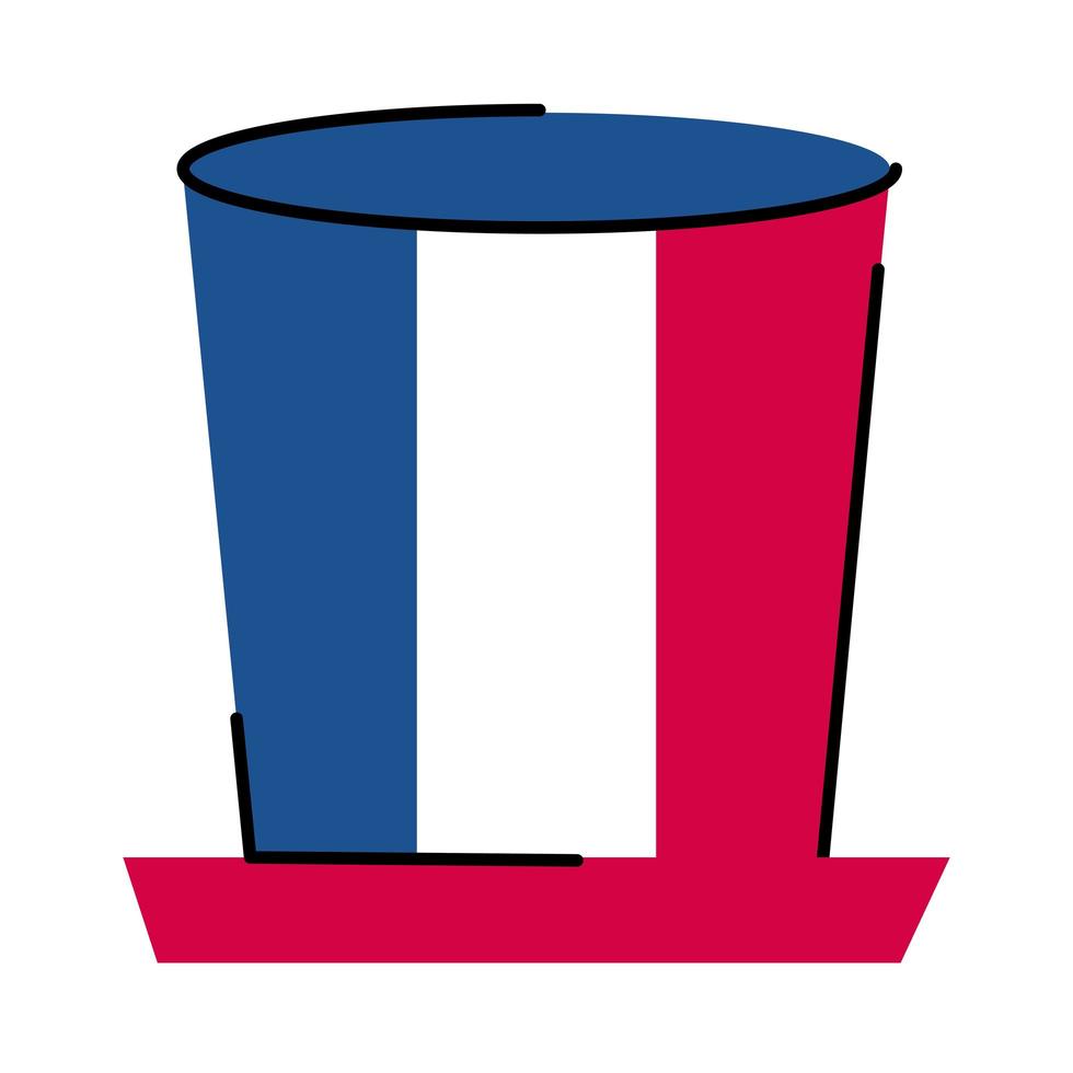 Francia sombrero línea y diseño de vector de icono de estilo de relleno