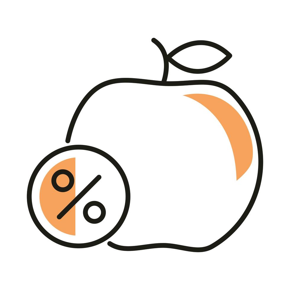 manzana con etiqueta de porcentaje de venta icono de estilo de línea diseño vectorial vector