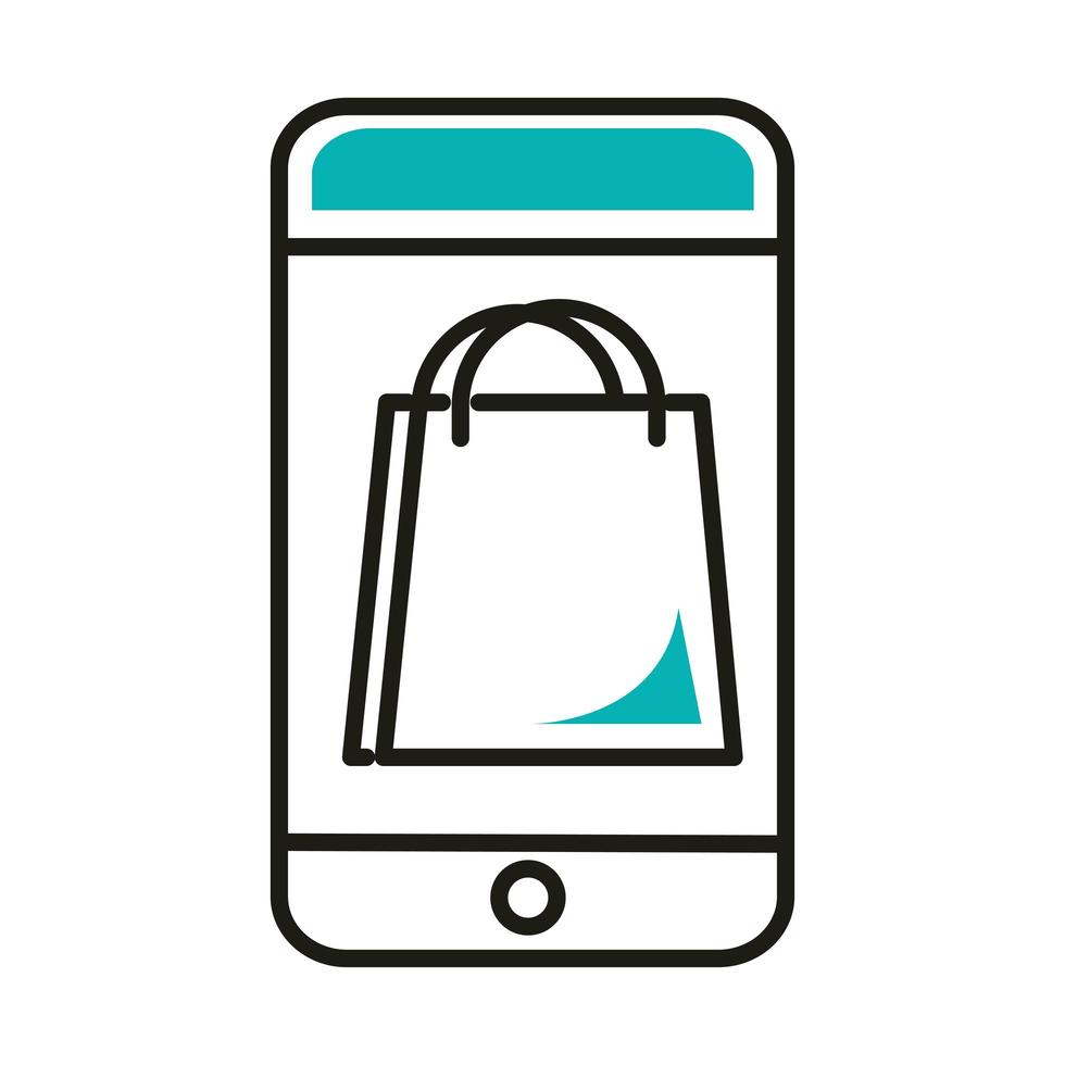 shopping bag inside smartphone line style icon vector design