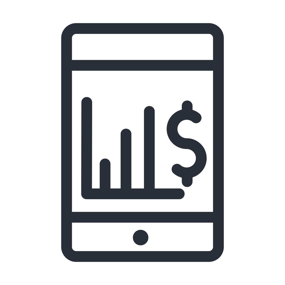 dólar y gráfico de barras dentro del diseño de vector de icono de estilo de línea de teléfono inteligente