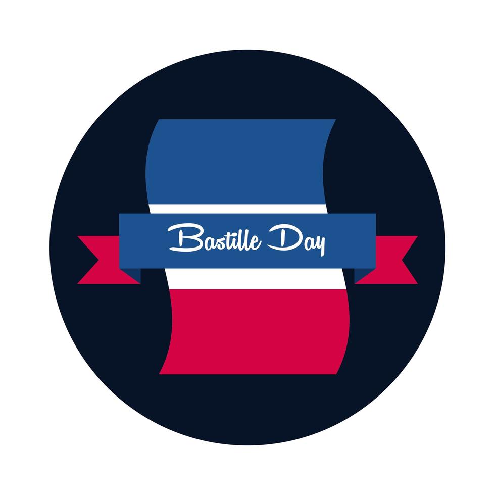 Bastille day flag with ribbon block and flat style icon vector design