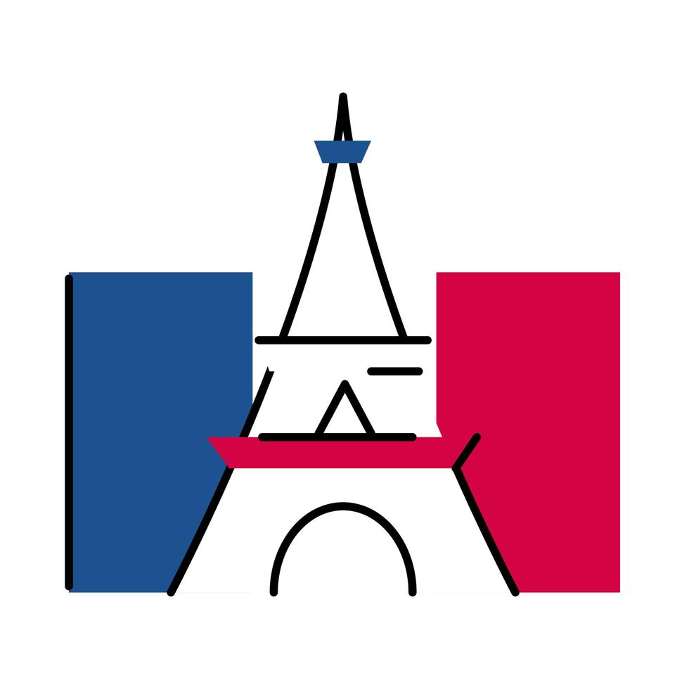 Francia torre eiffel línea y diseño de vector de icono de estilo de relleno