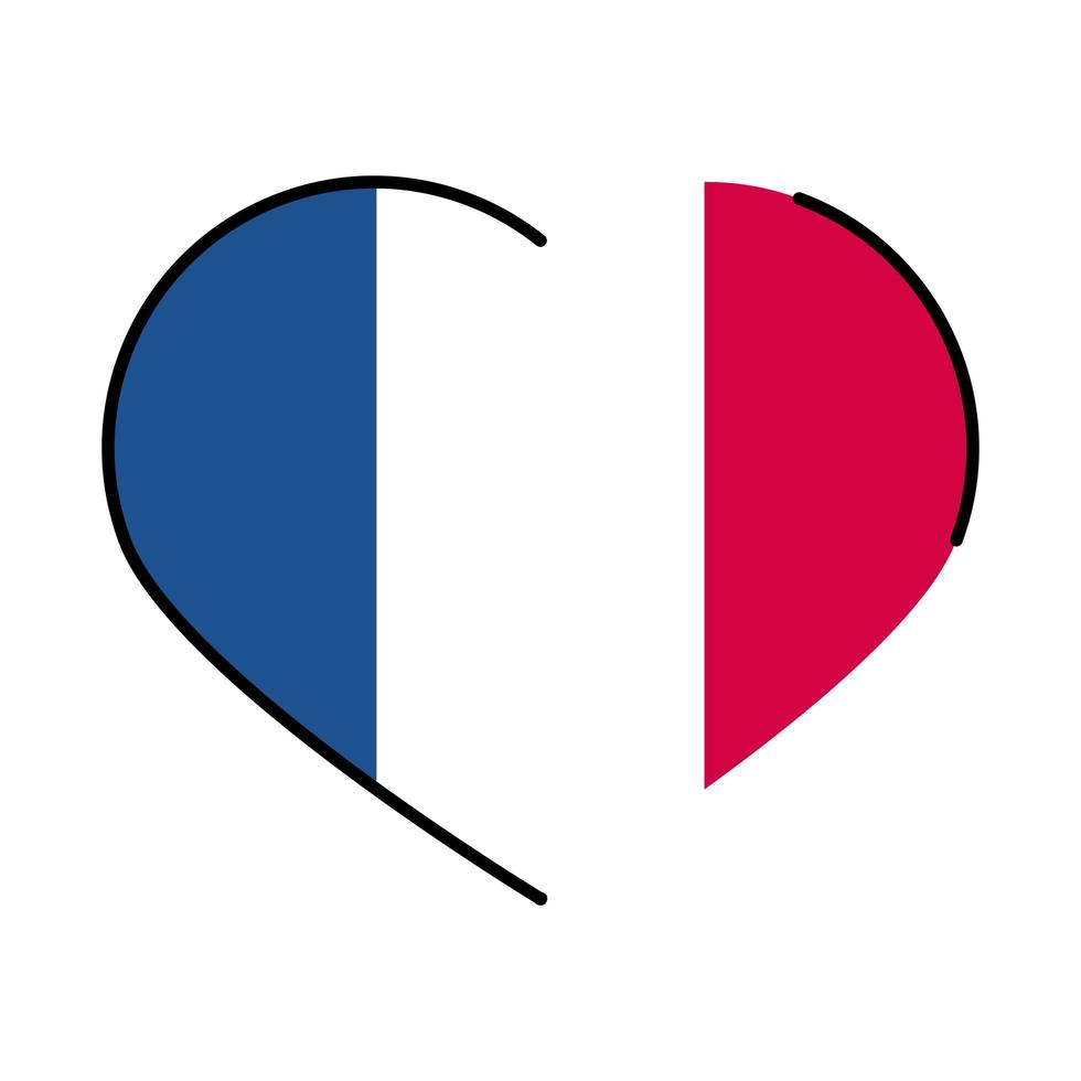 Francia línea de corazón y diseño de vector de icono de estilo de relleno