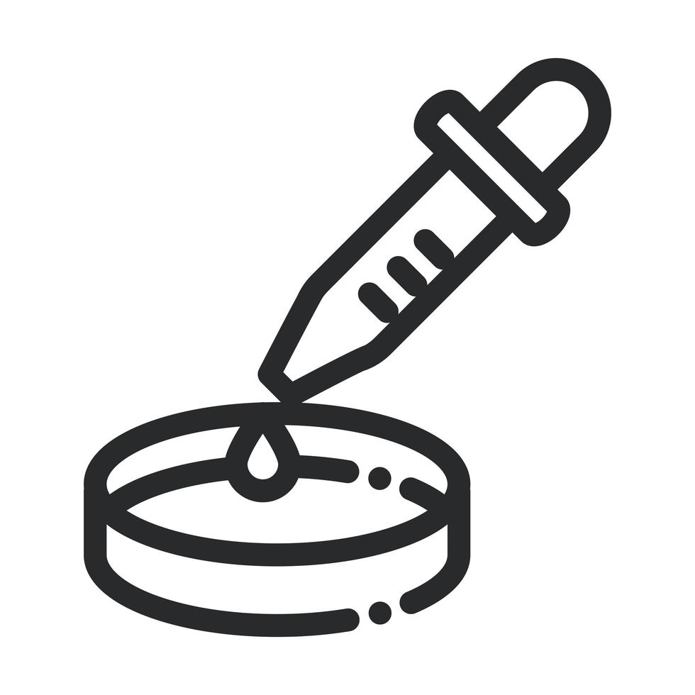 dropper and petri dish laboratory science and research line style icon vector