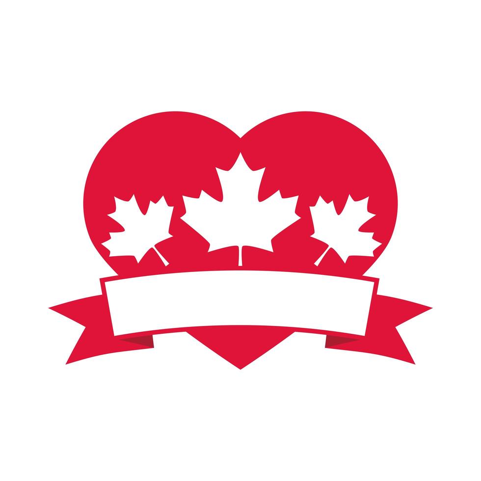 canada day heart with maple leaves decoration banner flat style icon vector