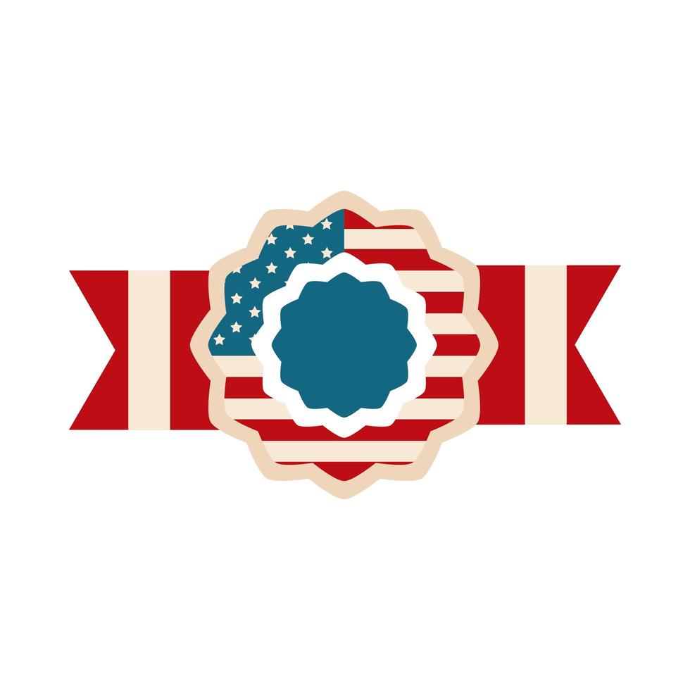 happy independence day american flag in badge ribbon insignia design flat style icon vector