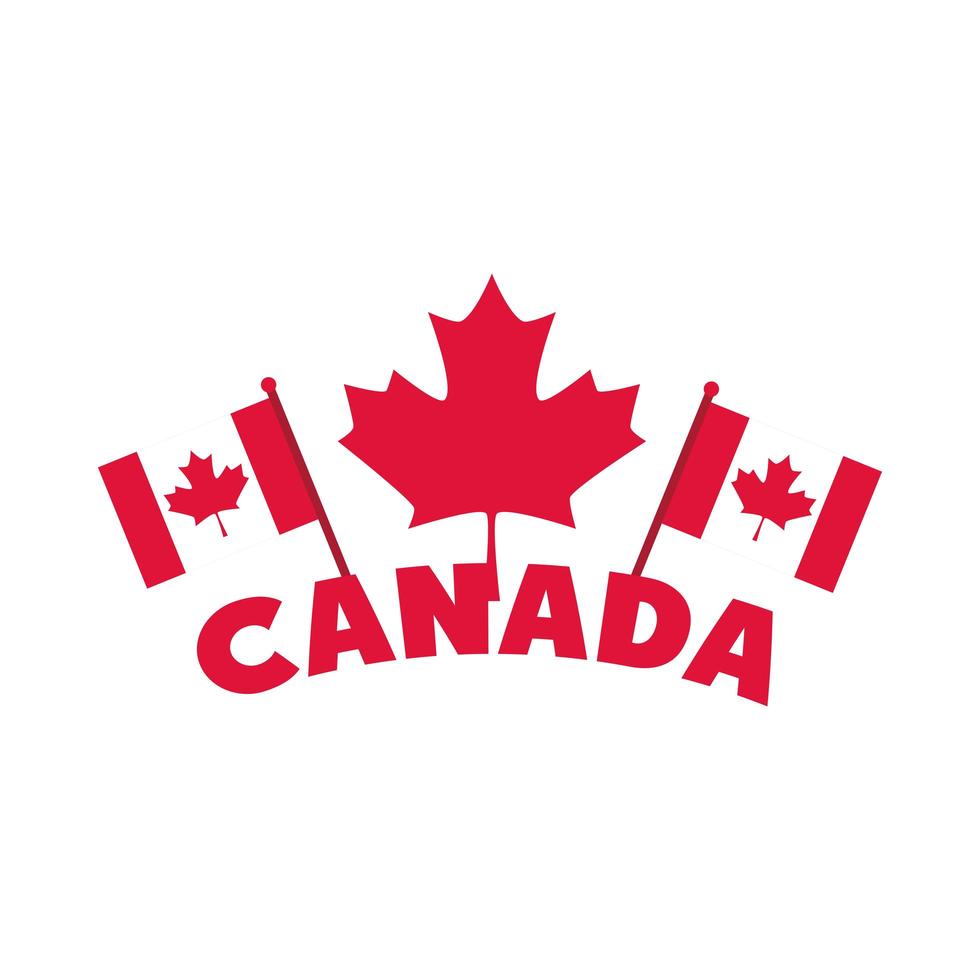 canada day flags in pole maple leaf lettering design flat style icon vector