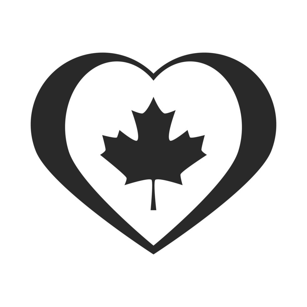 día de canadá, hoja de arce, en, corazón, celebración nacional, silueta, estilo, icono vector