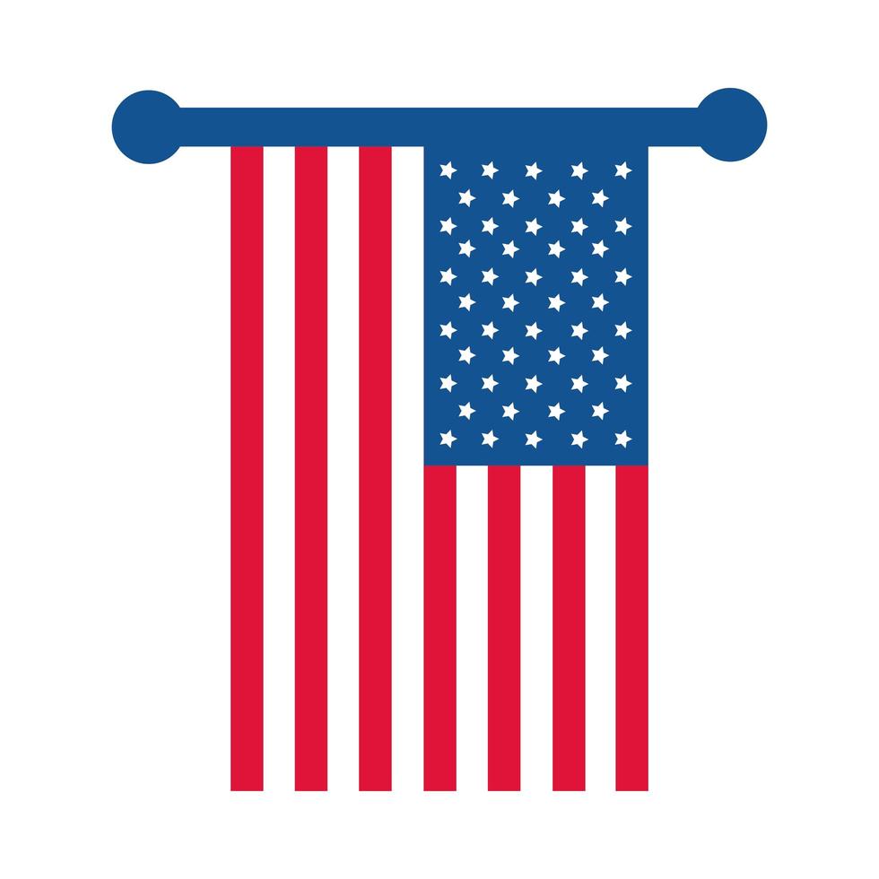 4 de julio día de la independencia colgando bandera americana patriotismo icono de estilo plano vector