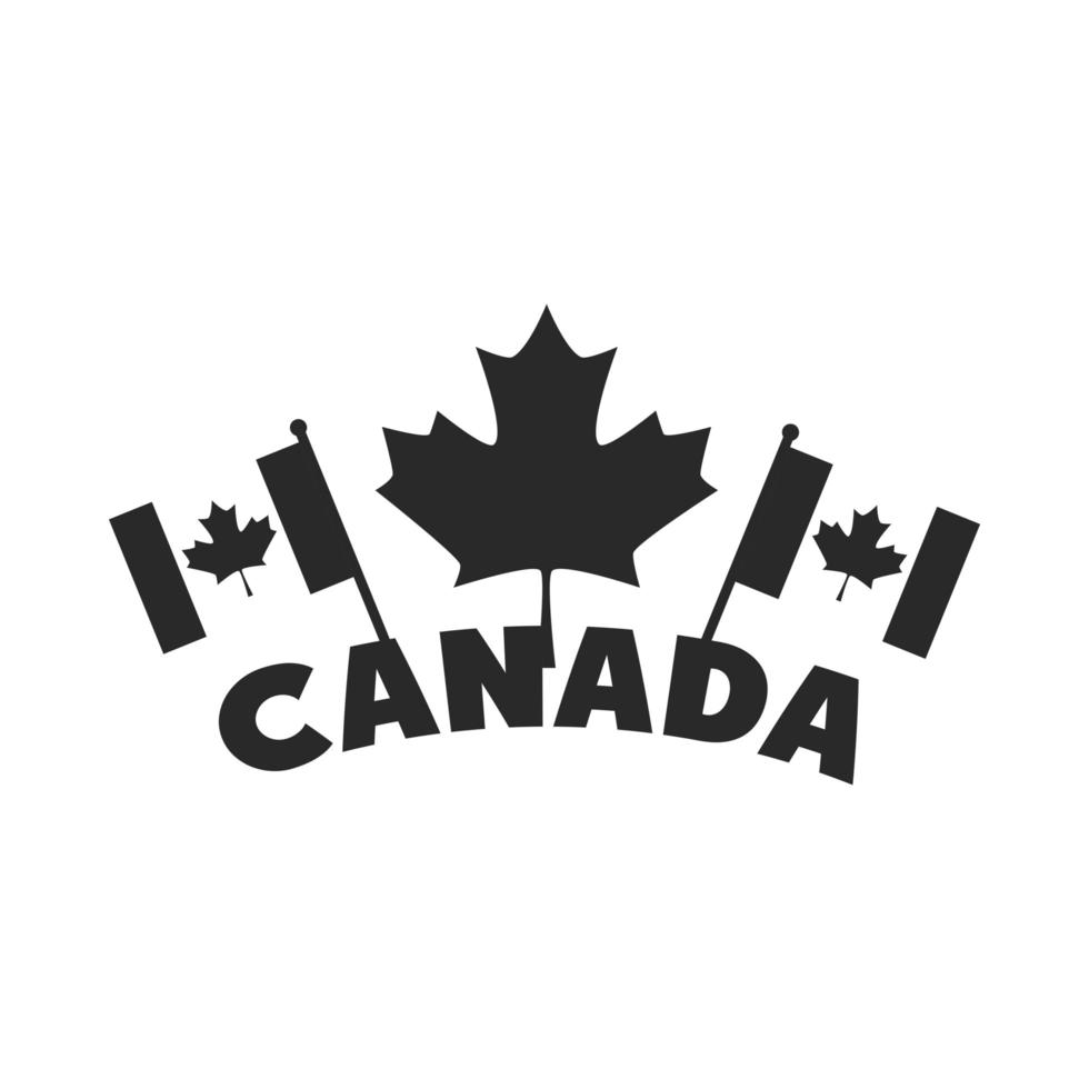 canada day flags in pole maple leaf lettering design silhouette style icon vector