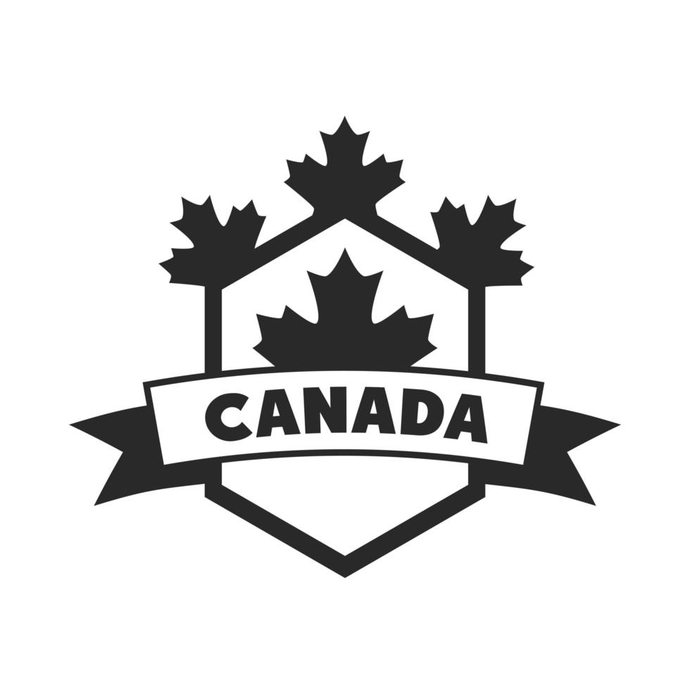 canada day shield maple leaves ribbon label insignia silhouette style icon vector