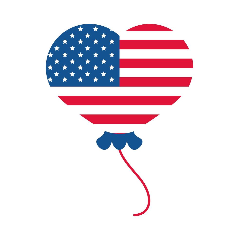 4 de julio día de la independencia bandera americana en icono de estilo plano de decoración de globo de corazón vector