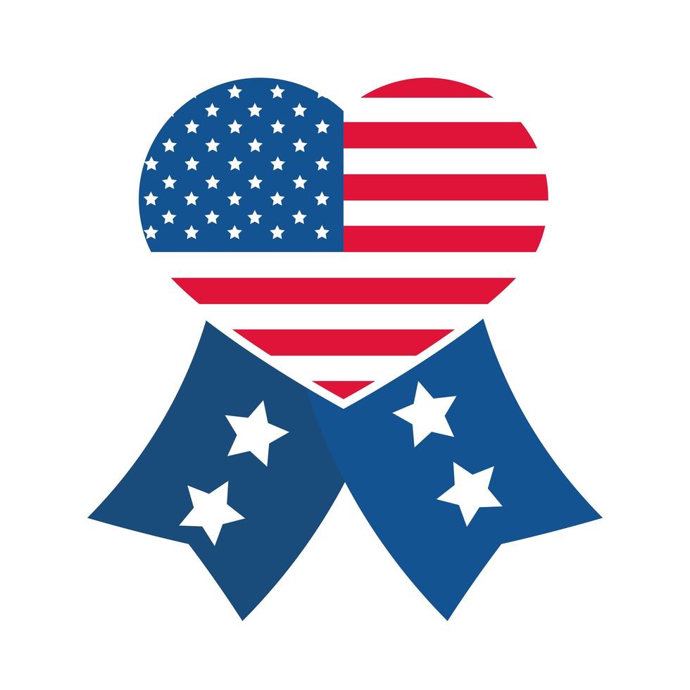 4th of july independence day heart shaped american flag ribbon with stars flat style icon vector