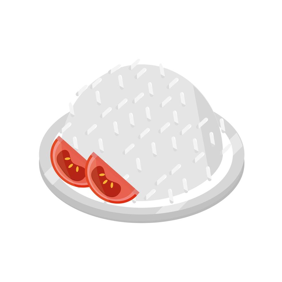 fresh rice with sliced tomato on plate food flat style icon vector