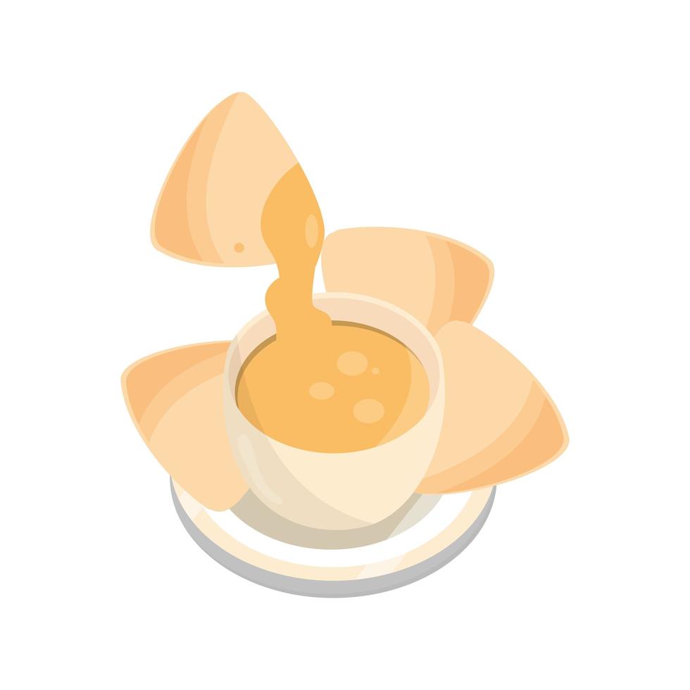 nachos in bowl with sauce food flat style icon vector