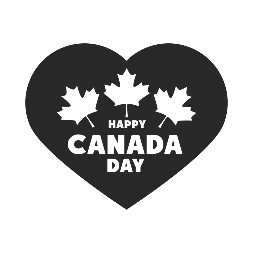 día de canadá celebración patriótica corazón y hojas de arce icono de estilo de silueta vector