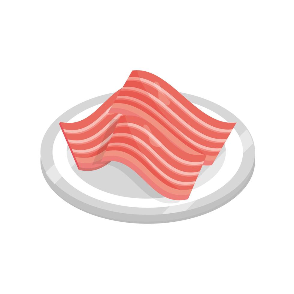 slice bacon on saucer breakfast diet food flat style icon vector