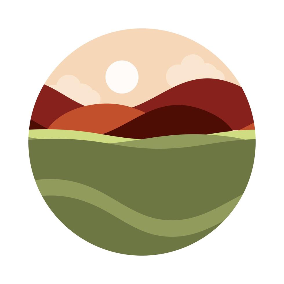 landscape nature sun sky hills field panoramic flat style icon vector