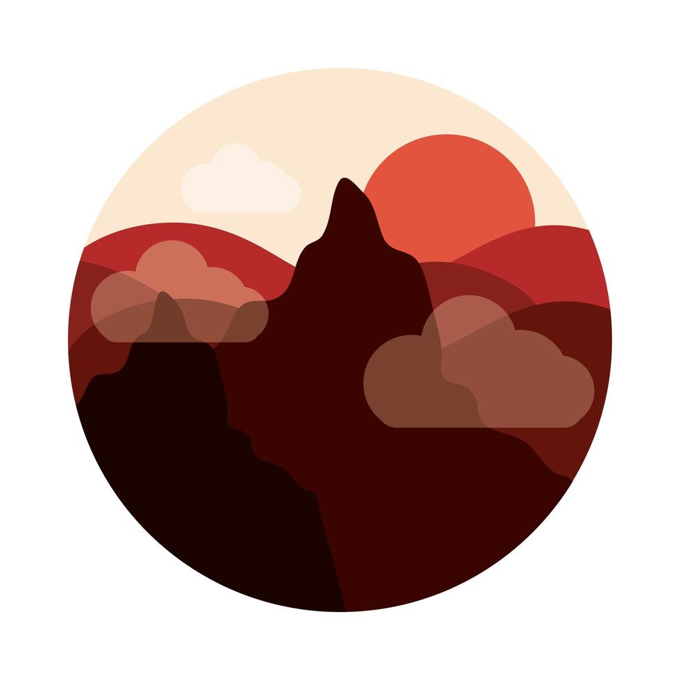 paisaje naturaleza picos montaña nubes sol estilo plano icono vector