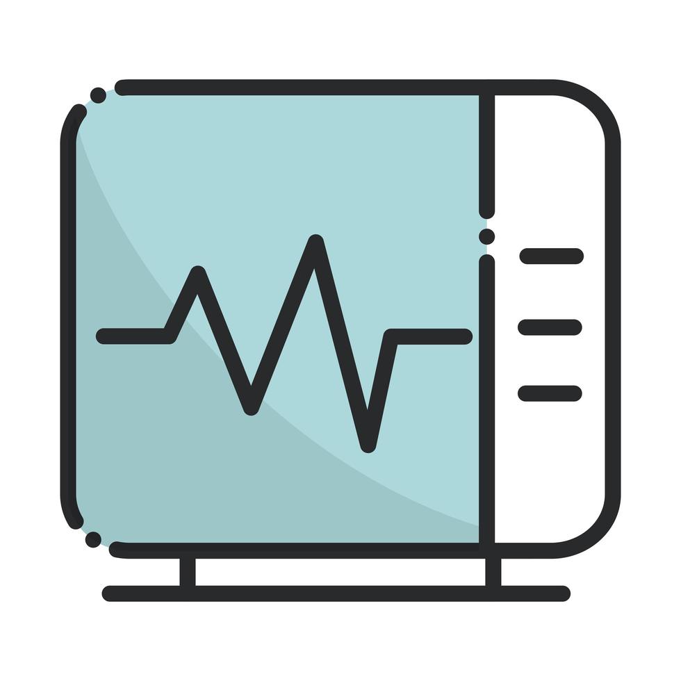 Monitoreo del sistema de cardiología equipo de atención médica línea médica e ícono de relleno vector