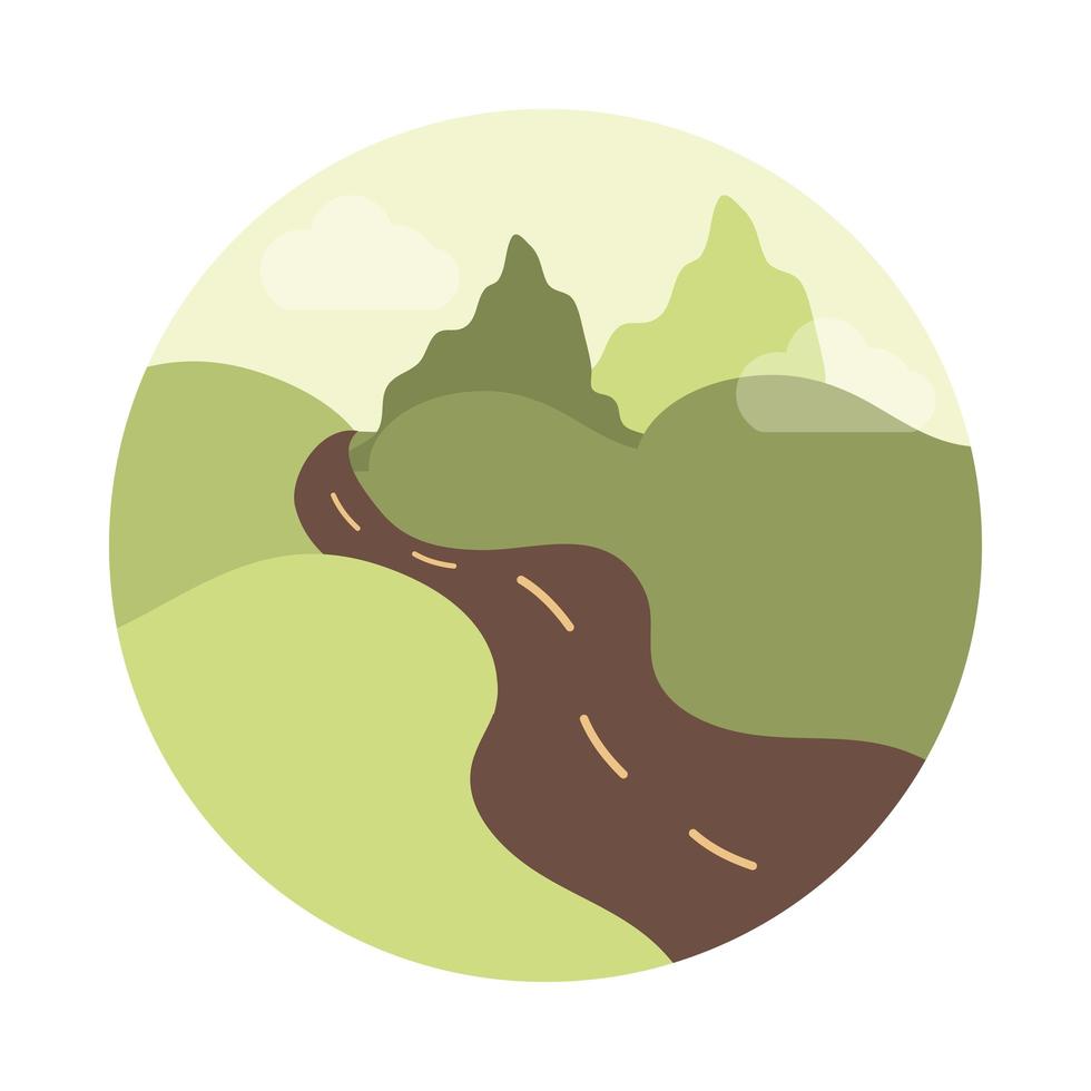 landscape nature valley road mountains flat style icon vector