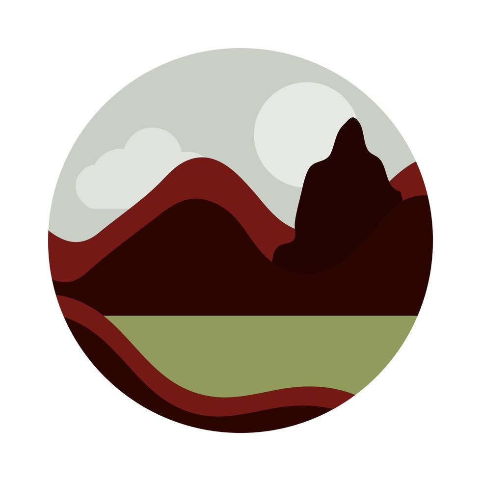 landscape nature mountains field sun flat style icon vector