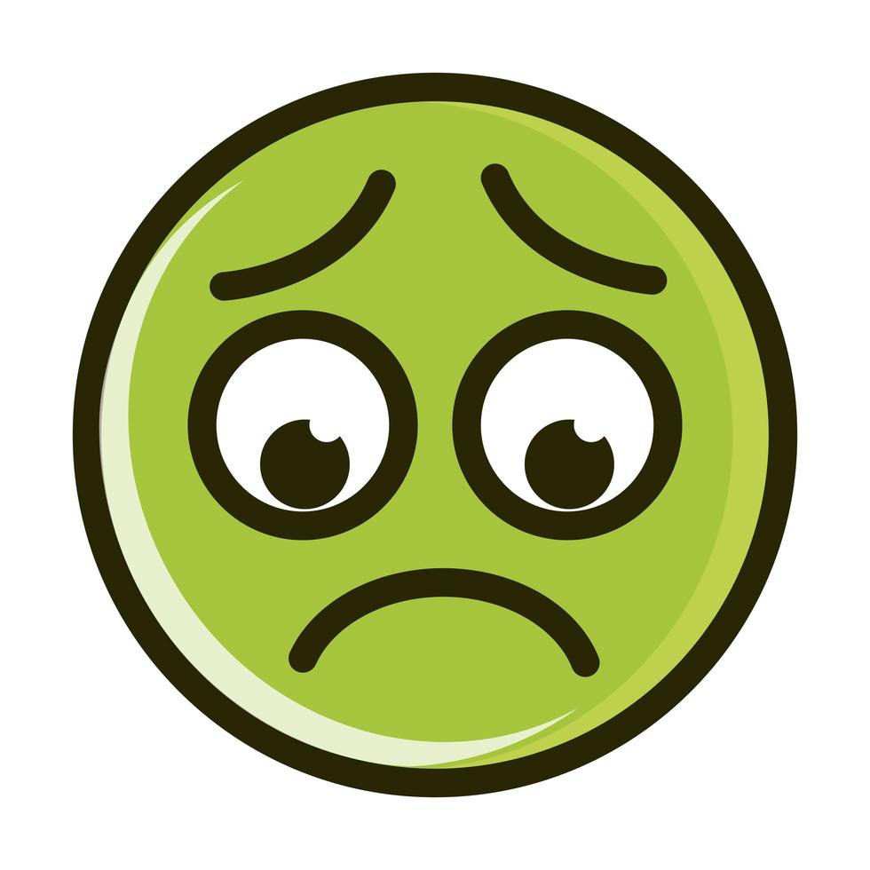 worried funny smiley emoticon face expression line and fill icon vector