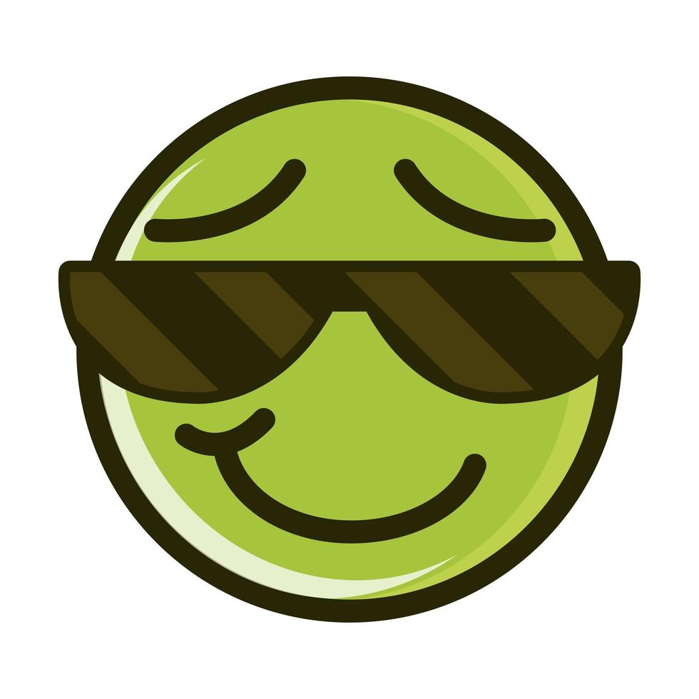 Gafas de sol gracioso smiley emoticon cara expresión línea e icono de relleno vector