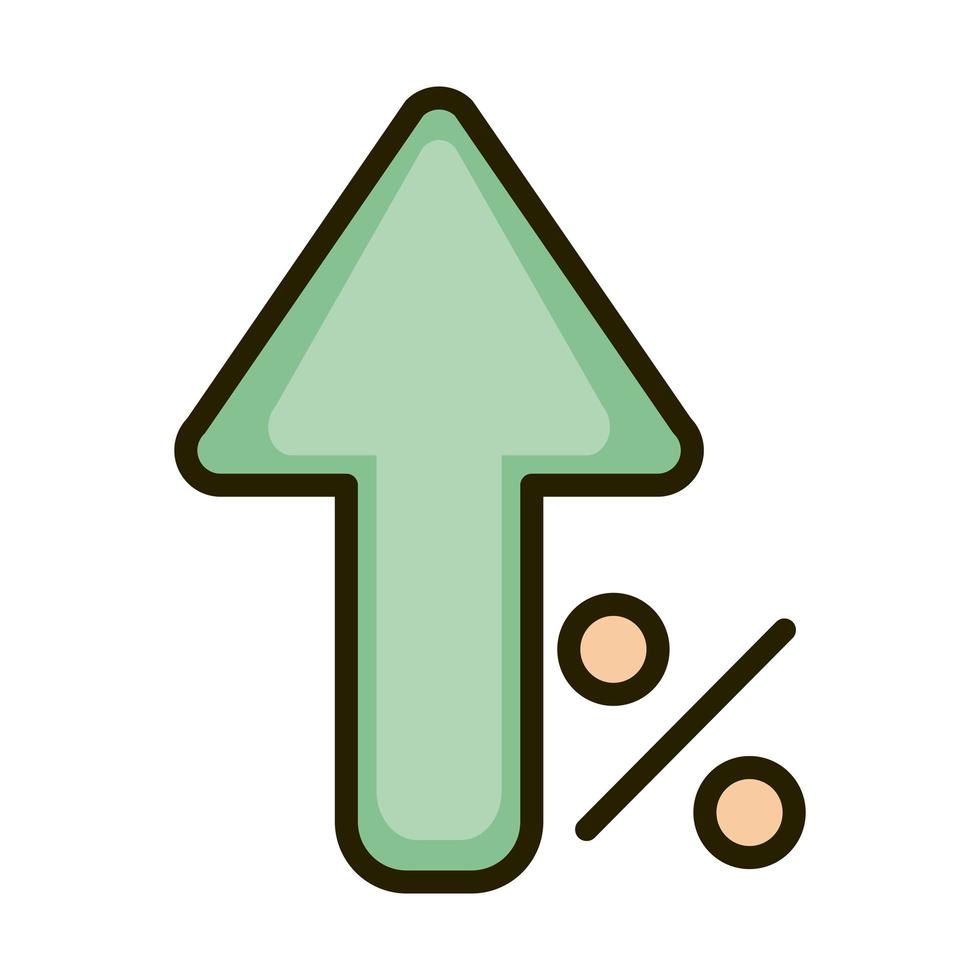 flecha creciente porcentaje de dinero negocio financiero inversión línea e icono de relleno vector