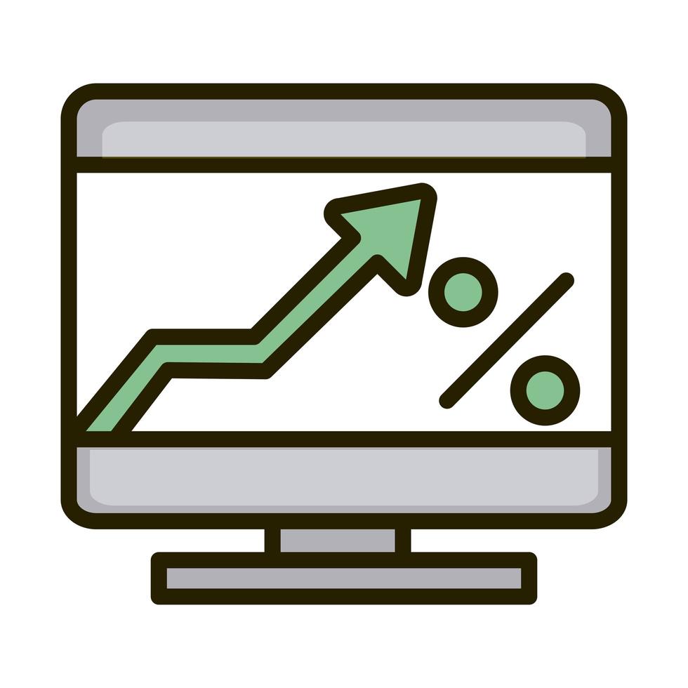 computer digital growth arrow business financial investing line and fill icon vector