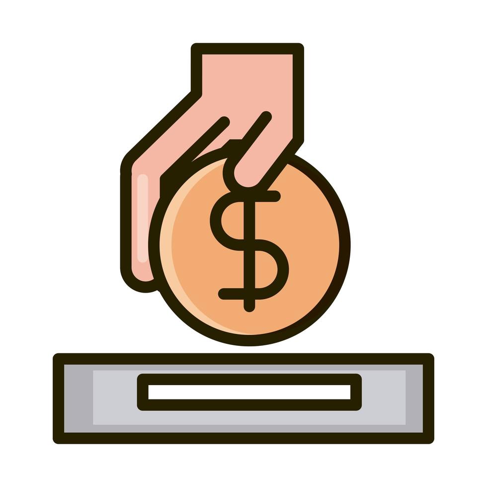 hand inserting coin business financial investing line and fill icon vector