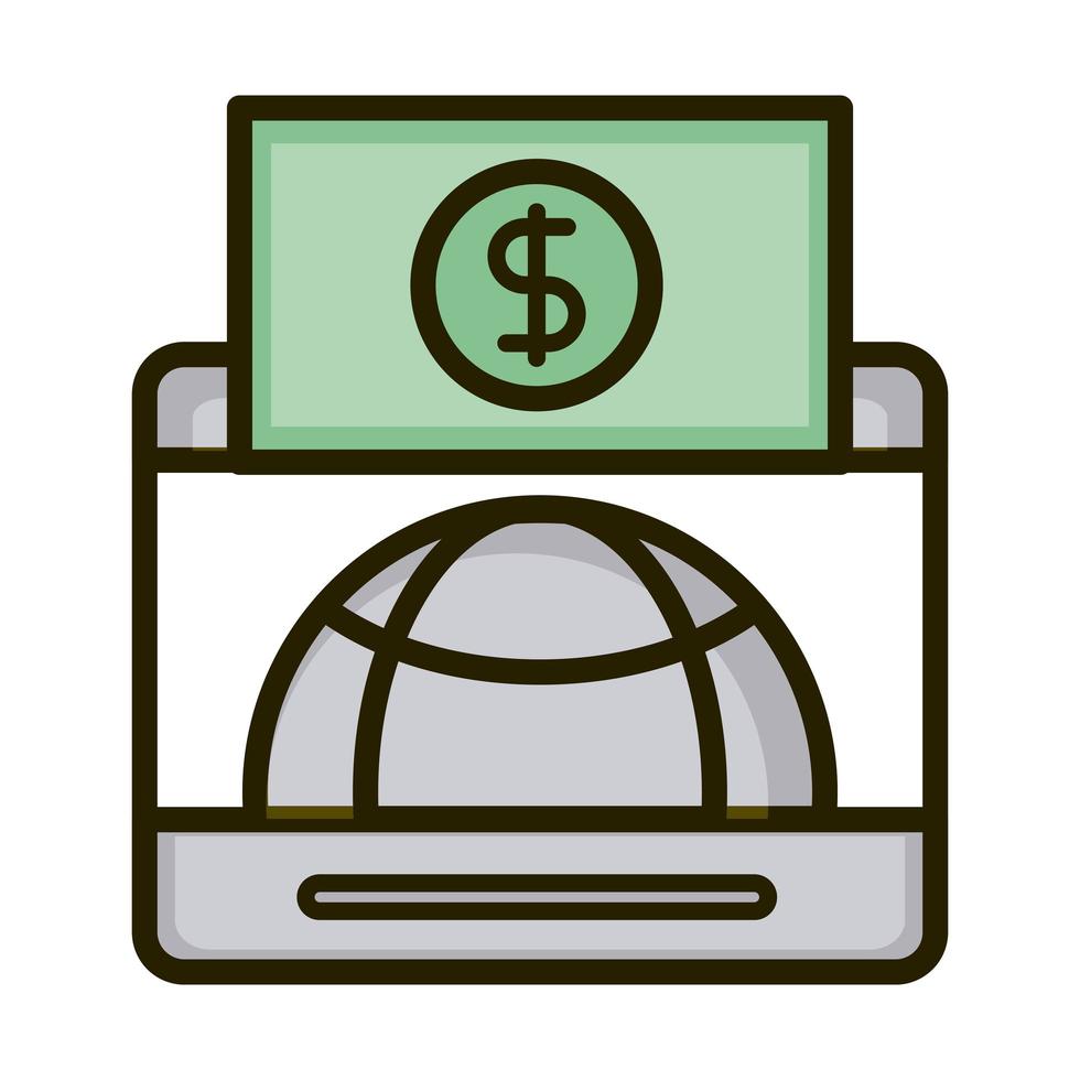 línea de inversión financiera de negocios de billetes de dinero del mundo móvil e ícono de relleno vector