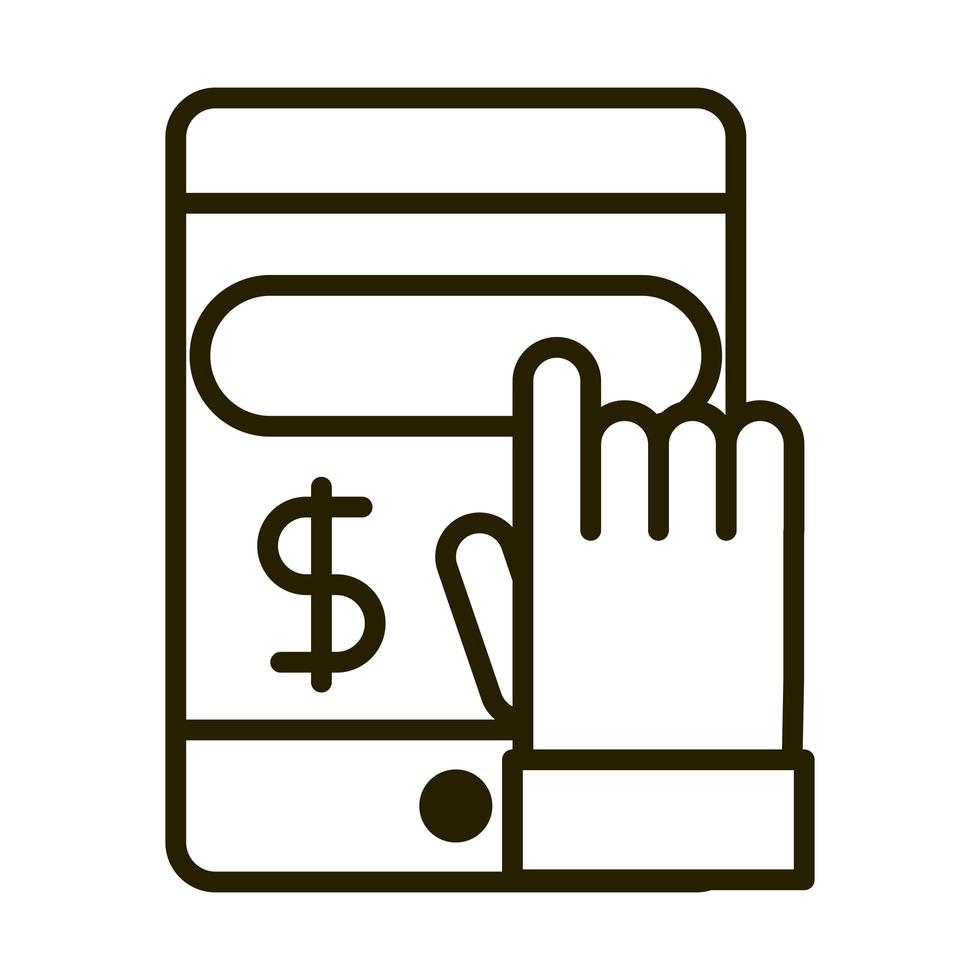 smartphone touching search money business financial investing line style icon vector