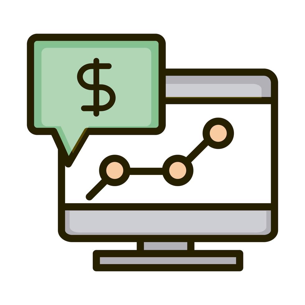 computer report money growing business financial investing line and fill icon vector
