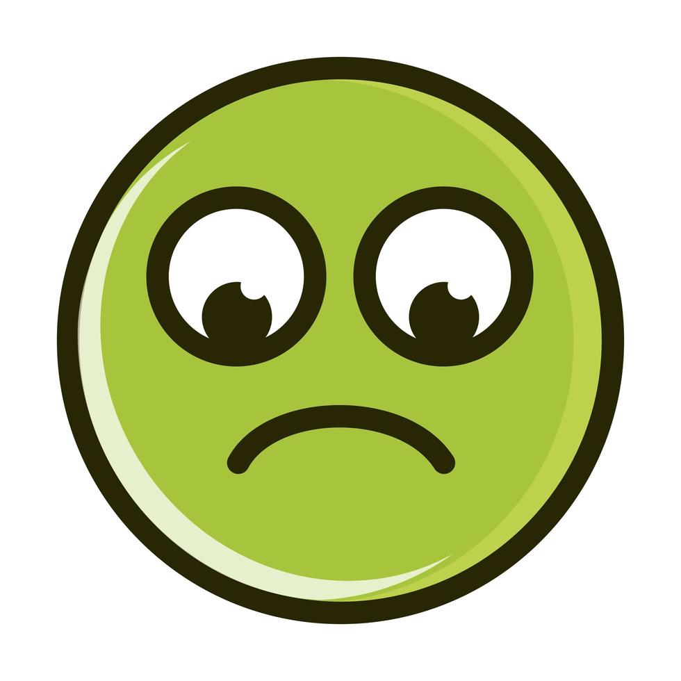 triste, gracioso, emoticon, cara, expresión, línea, y, relleno, icono vector