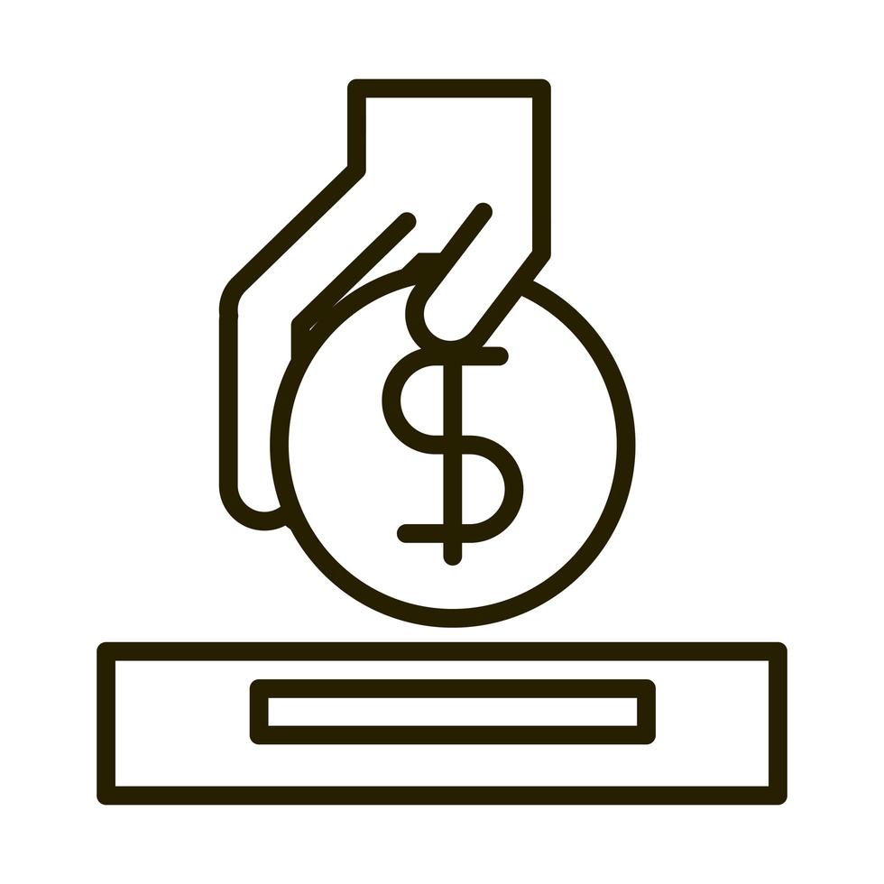 hand inserting coin business financial investing line style icon vector