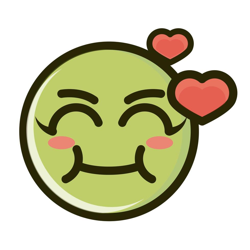 rubor amor emoticon sonriente divertido cara expresión línea e icono de relleno vector