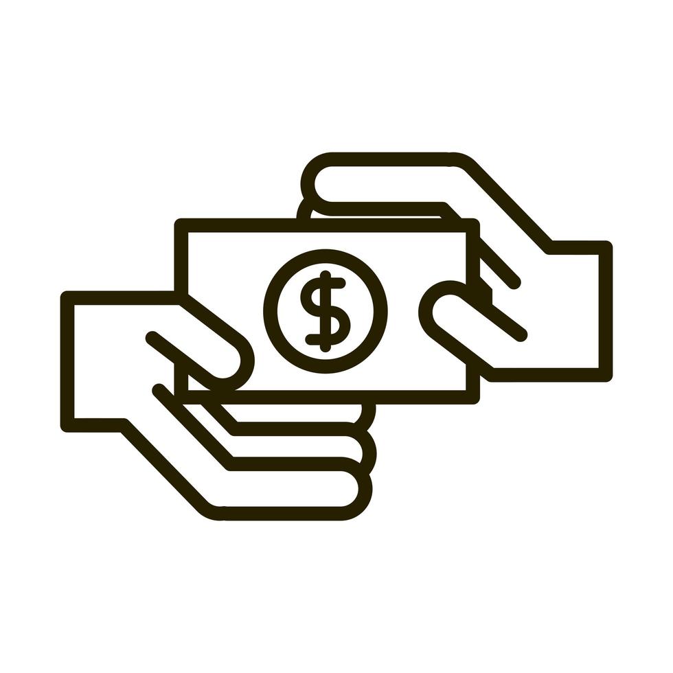 hands with money banknote business financial investing line style icon vector