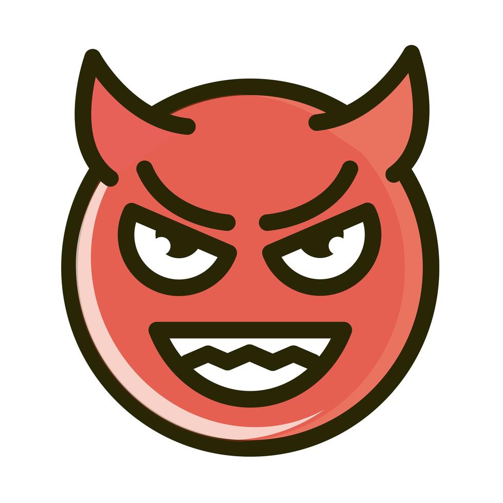 imp gracioso smiley emoticon cara expresión línea e icono de relleno vector